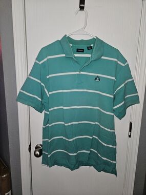 Izod Teal and White Striped Polo Shirt